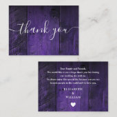 Paarse rustieke schuur hout bruiloft dank u plaatskaartje (Voorkant / Achterkant)