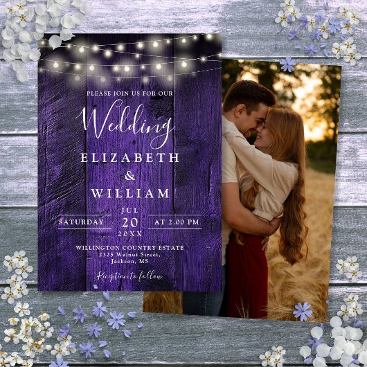 Paarse Rustieke Schuur Houten Slingerlichtjes Brui Kaart