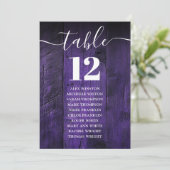 Paarse rustieke schuur houten tafel nummer zitkaar kaart (Staand voorkant)