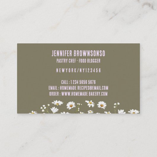Paarse rustieke stijl Daisy Flower Bakery Visitekaartje (Achterkant)