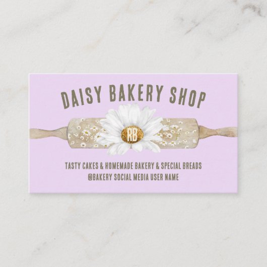 Paarse rustieke stijl Daisy Flower Bakery Visitekaartje (Voorkant)