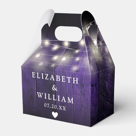 Paarse Rustieke String Lights Schuur Hout Wedding Bedankdoosjes (Achterkant)