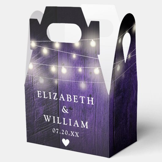 Paarse Rustieke String Lights Schuur Hout Wedding Bedankdoosjes (Geopend)