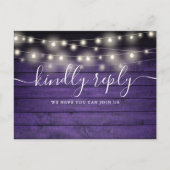 Paarse rustieke String Lights Song Aanvraag RSVP Uitnodiging Briefkaart (Voorkant)