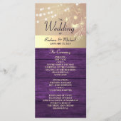 Paarse rustieke string verlichting bruiloft progra programmakaart (Voorkant)