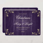 Paarse rustieke vrolijke en heldere foto kerst feestdagenkaart (Voorkant / Achterkant)