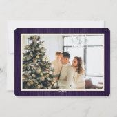 Paarse rustieke vrolijke en heldere foto kerst feestdagenkaart (Achterkant)