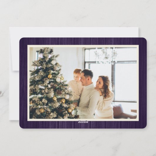 Paarse rustieke vrolijke en heldere foto kerst feestdagenkaart (Achterkant)
