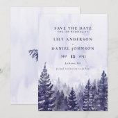 Paarse rustieke Waterverf dennenboom bos bruiloft Save The Date (Voorkant / Achterkant)
