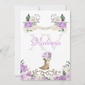 Paarse rustieke Westerne Charro vrouw quinceañera Kaart (Achterkant)