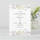 Paarse rustieke wilde bloemen baby shower kaart (Staand voorkant)