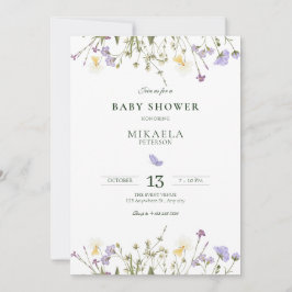 Paarse rustieke wilde bloemen baby shower kaart