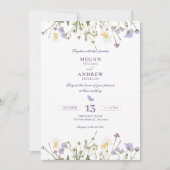 Paarse rustieke wilde bloemen bruiloft kaart (Voorkant)