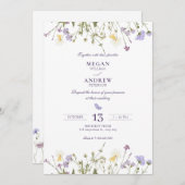 Paarse rustieke wilde bloemen bruiloft kaart (Voorkant / Achterkant)