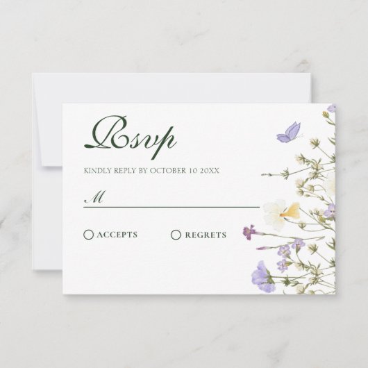 Paarse rustieke wilde bloemen RSVP kaartje (Voorkant)
