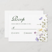 Paarse rustieke wilde bloemen RSVP kaartje (Voorkant / Achterkant)
