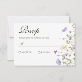 Paarse rustieke wilde bloemen RSVP kaartje
