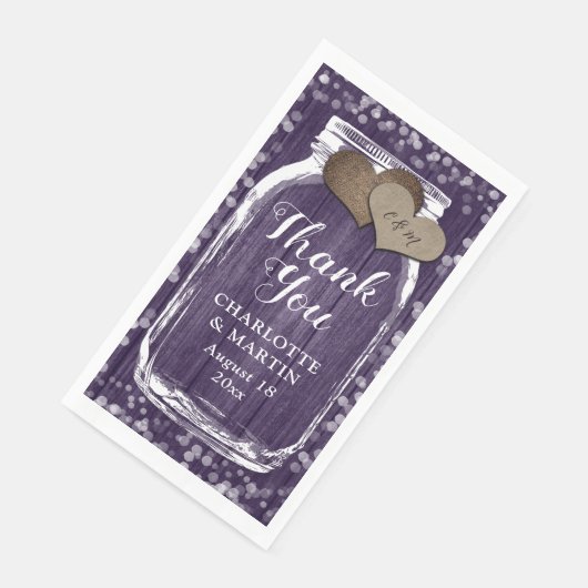 Paarse Rustieke Wood Mason Jar Wedding Dank u Servet (Hoek)