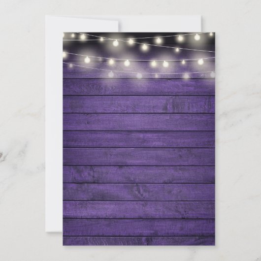 Paarse Rustieke Wood String Lights Retirement Part Kaart (Achterkant)