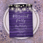 Paarse Rustieke Wood String Lights Retirement Part Kaart