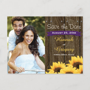 PAARSE RUSTIEKE ZONNEBLOEM SAVE THE DATE BRIEFKAAR AANKONDIGINGSKAART