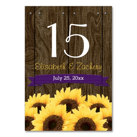 PAARSE RUSTIEKE ZONNEBLOEM TAFELNUMMER KAART (Voorkant)