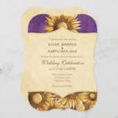 Paarse Rustieke Zonnebloem Trouw Uitnodiging (Voorkant / Achterkant)