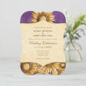 Paarse Rustieke Zonnebloem Trouw Uitnodiging (Staand voorkant)