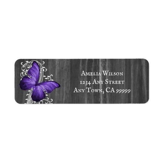 Paarse Rustige Butterfly Return Address Label (Voorkant)