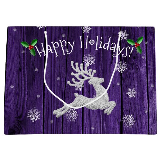 Paarse Rustige kerstreïndustrie Gift Bag Groot Cadeauzakje (Voorkant)