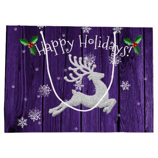 Paarse Rustige kerstreïndustrie Gift Bag Groot Cadeauzakje (Achterkant)