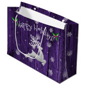 Paarse Rustige kerstreïndustrie Gift Bag Groot Cadeauzakje (Voorkant Gekanteld)