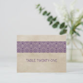 Paarse Rustige Lace Table Number Briefkaart (Staand voorkant)