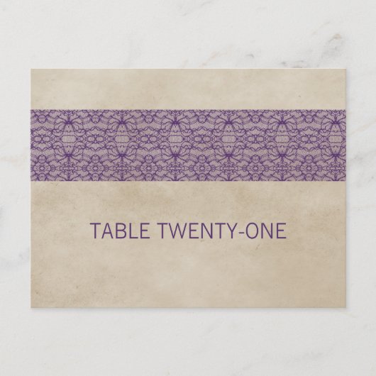 Paarse Rustige Lace Table Number Briefkaart (Voorkant)