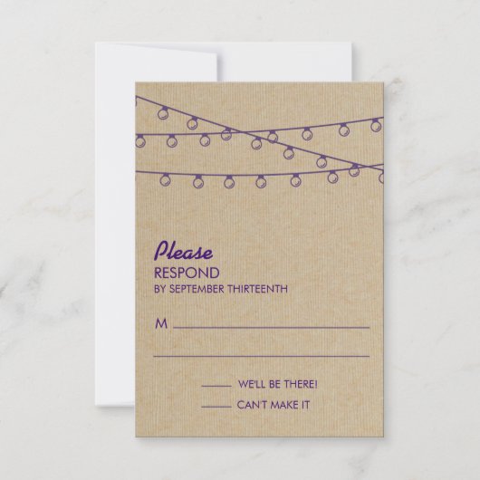 Paarse Rustige verlichting respons RSVP Kaartje (Voorkant)