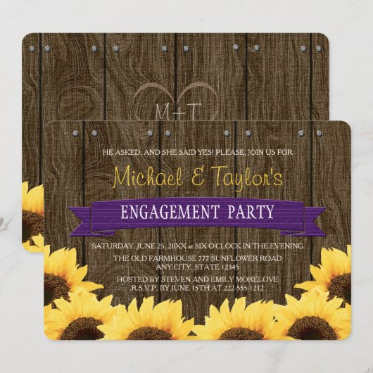 PAARSE RUSTISCHE ZONLOWER ENGAGEMENT ARTIJ KAART (Voorkant / Achterkant)