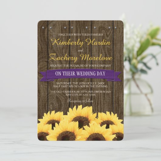 PAARSE RUSTISCHE ZONLOWER WEDDING INVITATIE KAART (Staand voorkant)