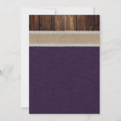 Paarse Rustische Zonnebloembruiloft Kaart (Achterkant)