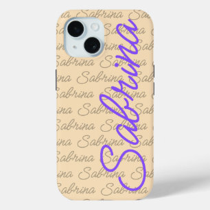 Paarse Sabrina Handtekening Naam Patroon iPhone 15 Case