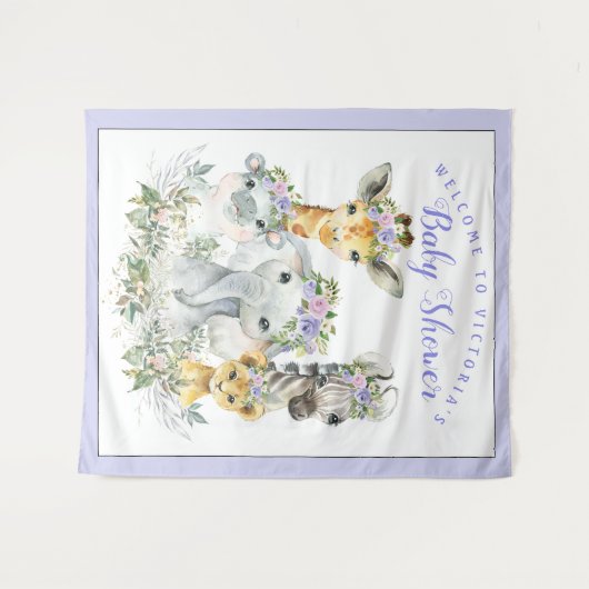 Paarse Safari Baby Shower Banner Achtergrond Wandkleed (Voorkant (horizontaal))