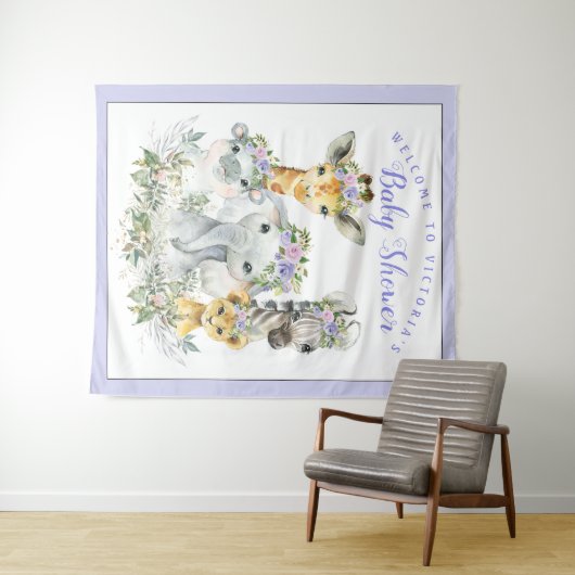 Paarse Safari Baby Shower Banner Achtergrond Wandkleed (In Situ (horizontaal))