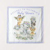 Paarse Safari Baby Shower Banner Achtergrond  Wandkleed (Voorkant)
