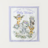 Paarse Safari Baby Shower Banner Achtergrond Wandkleed (Voorkant)