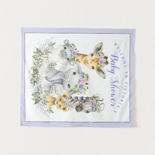 Paarse Safari Baby Shower Banner Achtergrond Wandkleed (Voorkant (horizontaal))