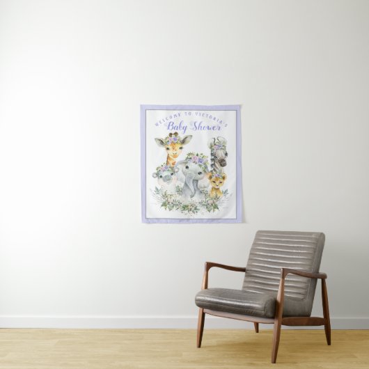 Paarse Safari Baby Shower Banner Achtergrond Wandkleed (In situ)