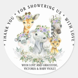 Paarse Safari Baby shower Classic Ronde Sticker