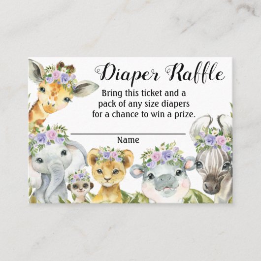 Paarse Safari Baby shower Luier Raffle Ticket (Voorkant)