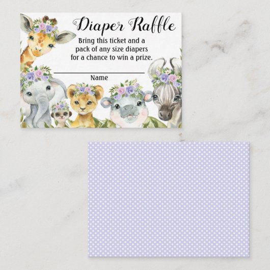 Paarse Safari Baby shower Luier Raffle Ticket (Voorkant / Achterkant)