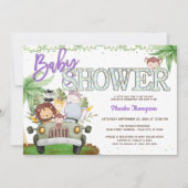 Paarse Safari Dieren Baby shower Uitnodiging (Voorkant)