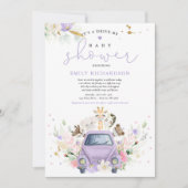 Paarse Safari-dieren rijden per Baby shower Kaart (Voorkant)